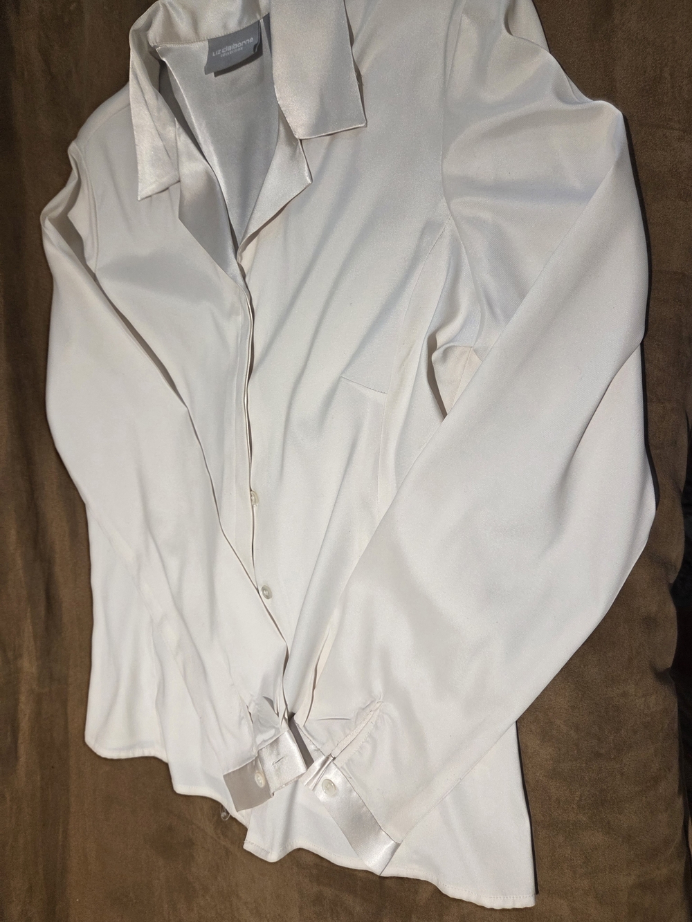 Liz Claiborne Cream Satin Button-Up Blouse